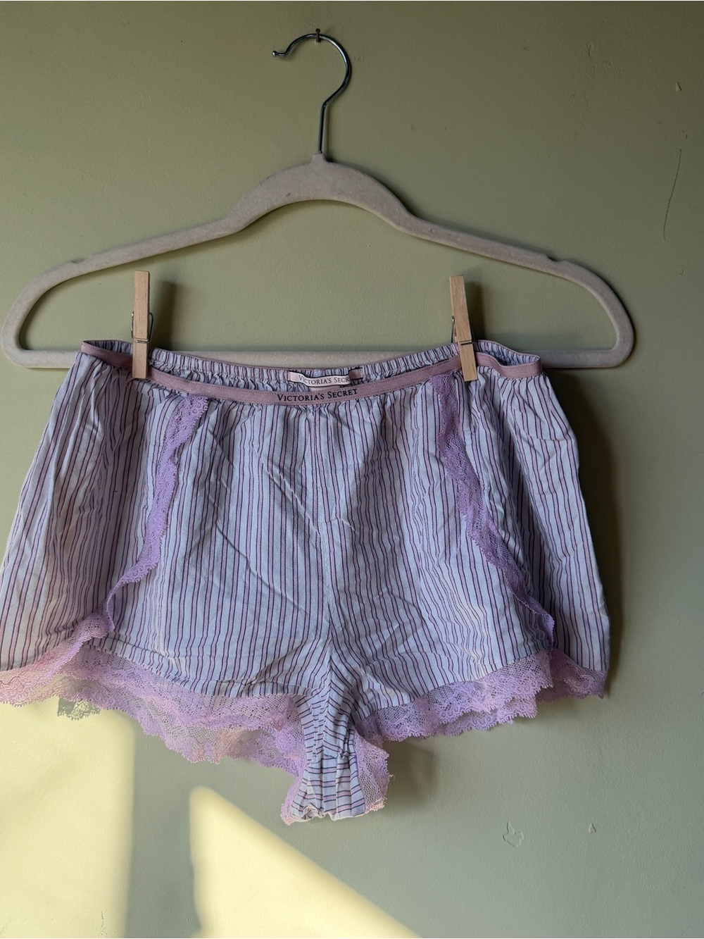 Victoria's Secret Pink & White Striped Lace-Trim Sleep Shorts